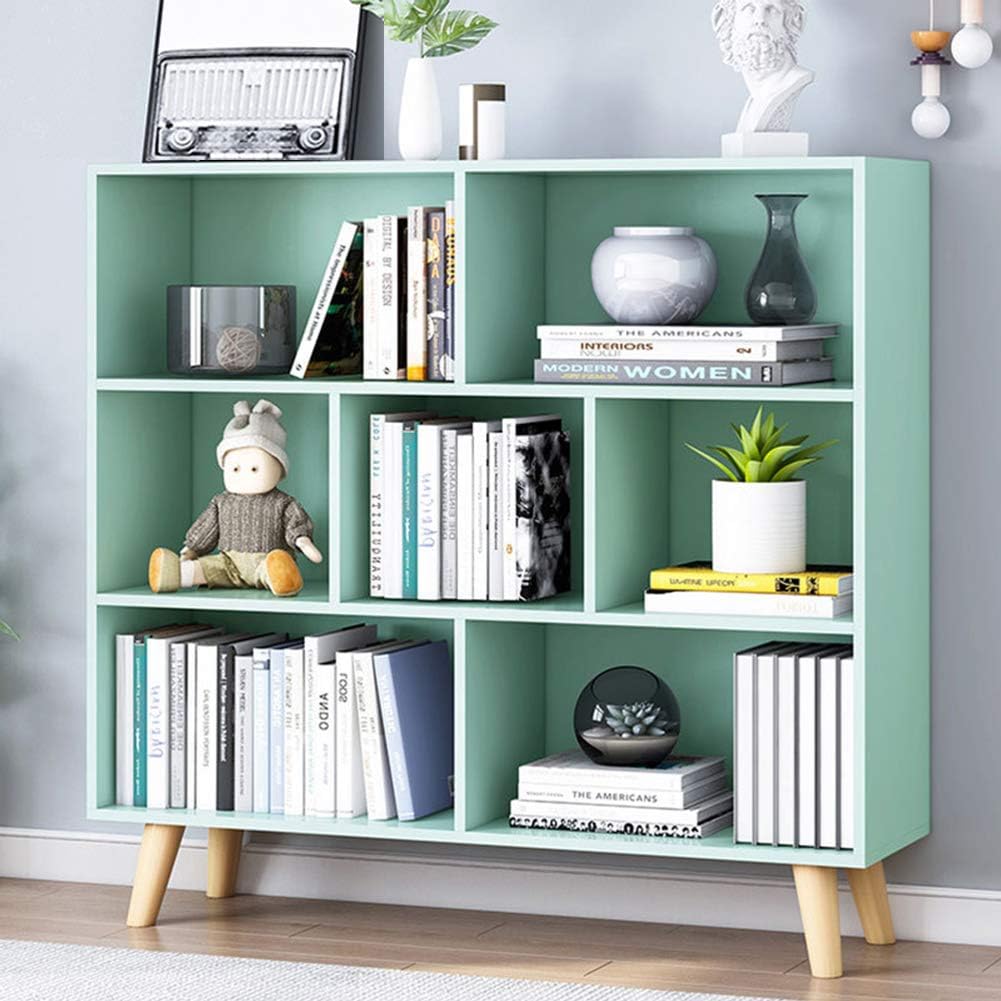 IOTXY Wooden Open Shelf Bookcase - 3-Tier Floor Standing Display Cabinet Rack with Legs, 7 Cubes