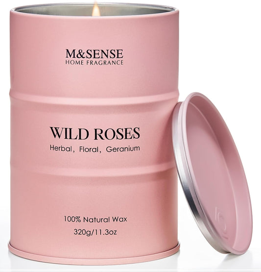 M&SENSE Wild Rose Natural Scented Candle, 70 Hours Long Lasting Soy Candles 11.3oz, Stress Relief