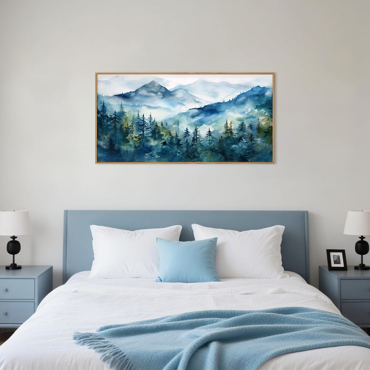 Celestdeco Blue Ridge Mountains Forest Framed Canvas Wall Art Set, Natural Landscape Wall Decor