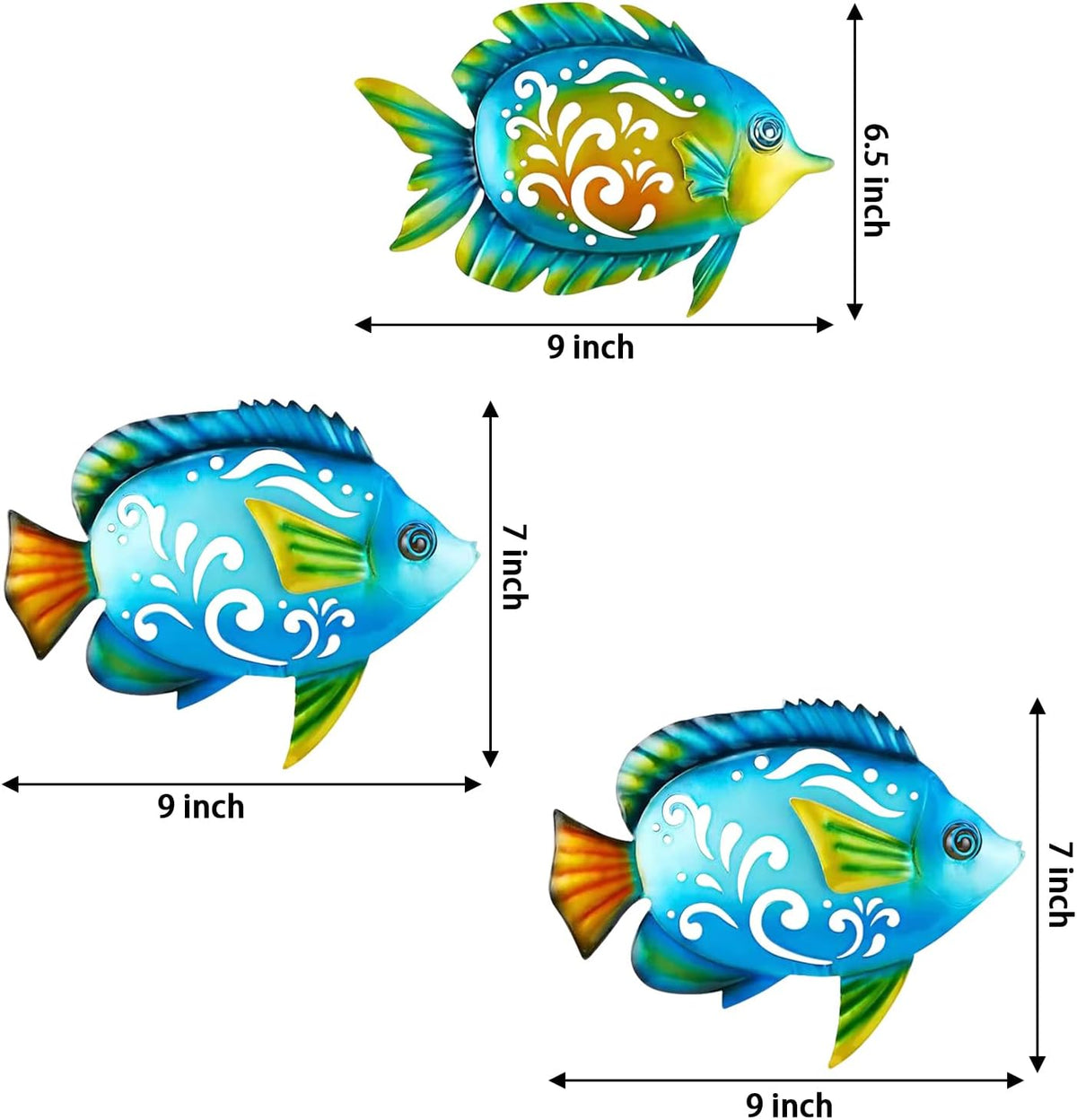 Metal Fish Wall Decor Coastal Ocean Sea Hanging Decorations Metal Fish Art Outdoor Wall Sculptures