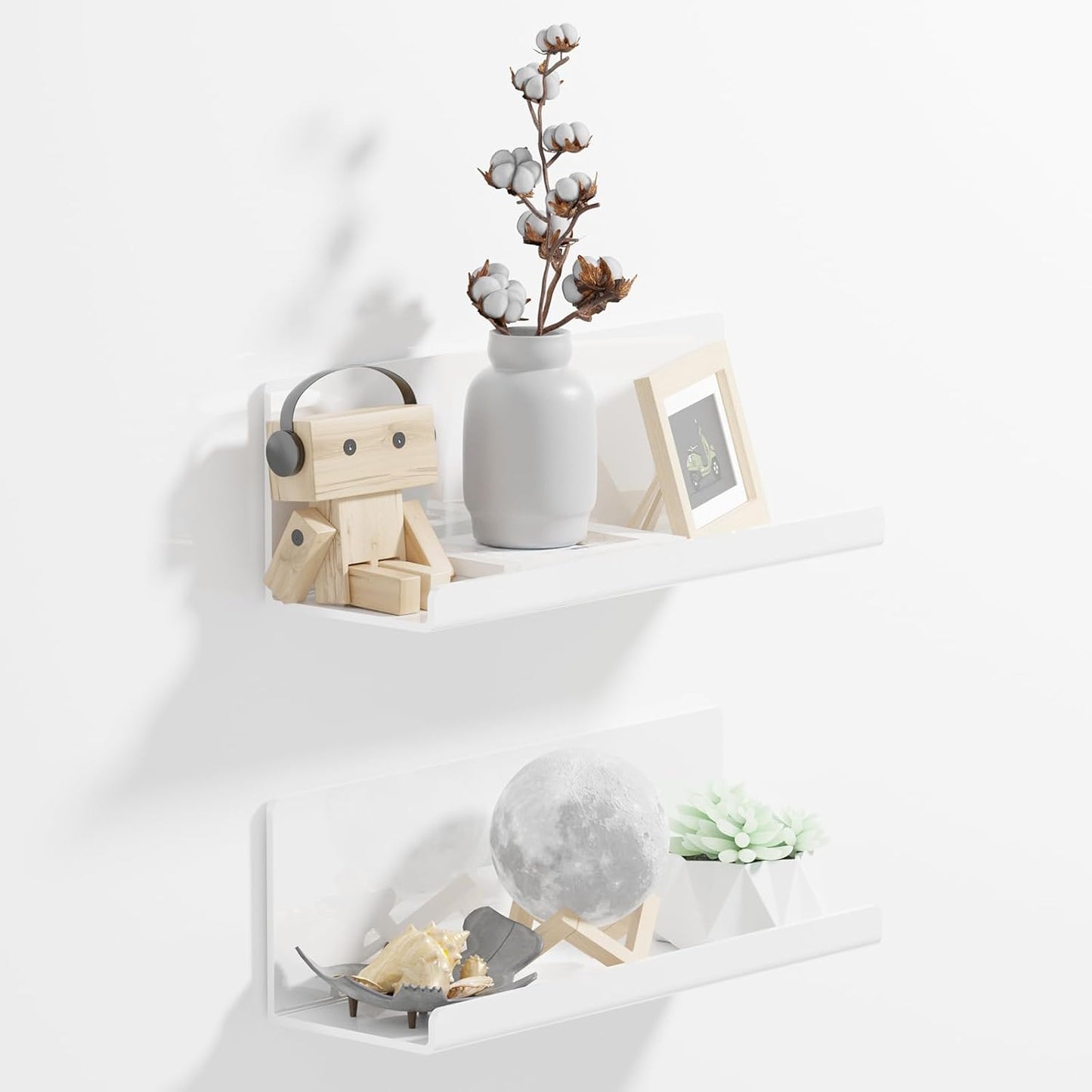 Acrylic Wall Floating Shelves Set of 2, Wall Shelves White 12 Inch Adhesive Wall Organizer Adhesive