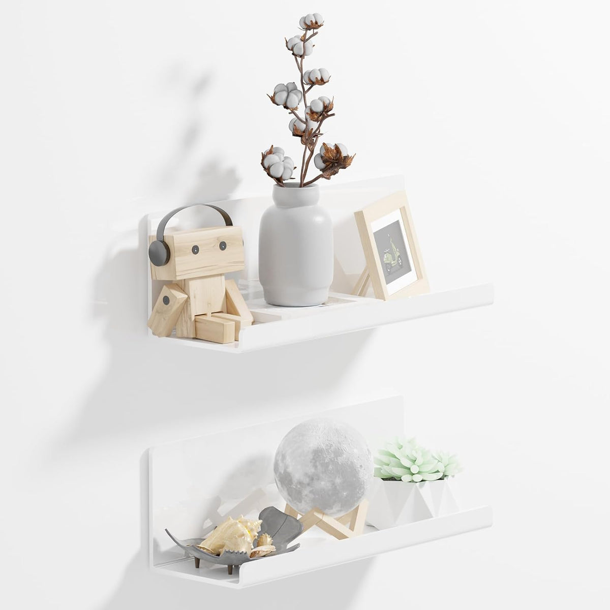 Acrylic Wall Floating Shelves Set of 2, Wall Shelves White 12 Inch Adhesive Wall Organizer Adhesive