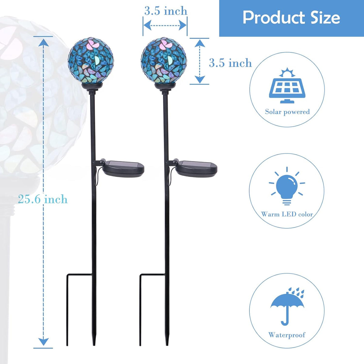 Afirst Solar Outdoor Lights Decorative Mosaic - Solar Garden Stakes Mosaic Gazing Ball Waterproof