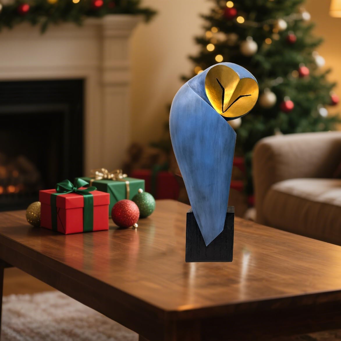 Mid-Century Modern 15 Inch Resin Owl Sculpture - Handmade Vintage Home Decor Statue for