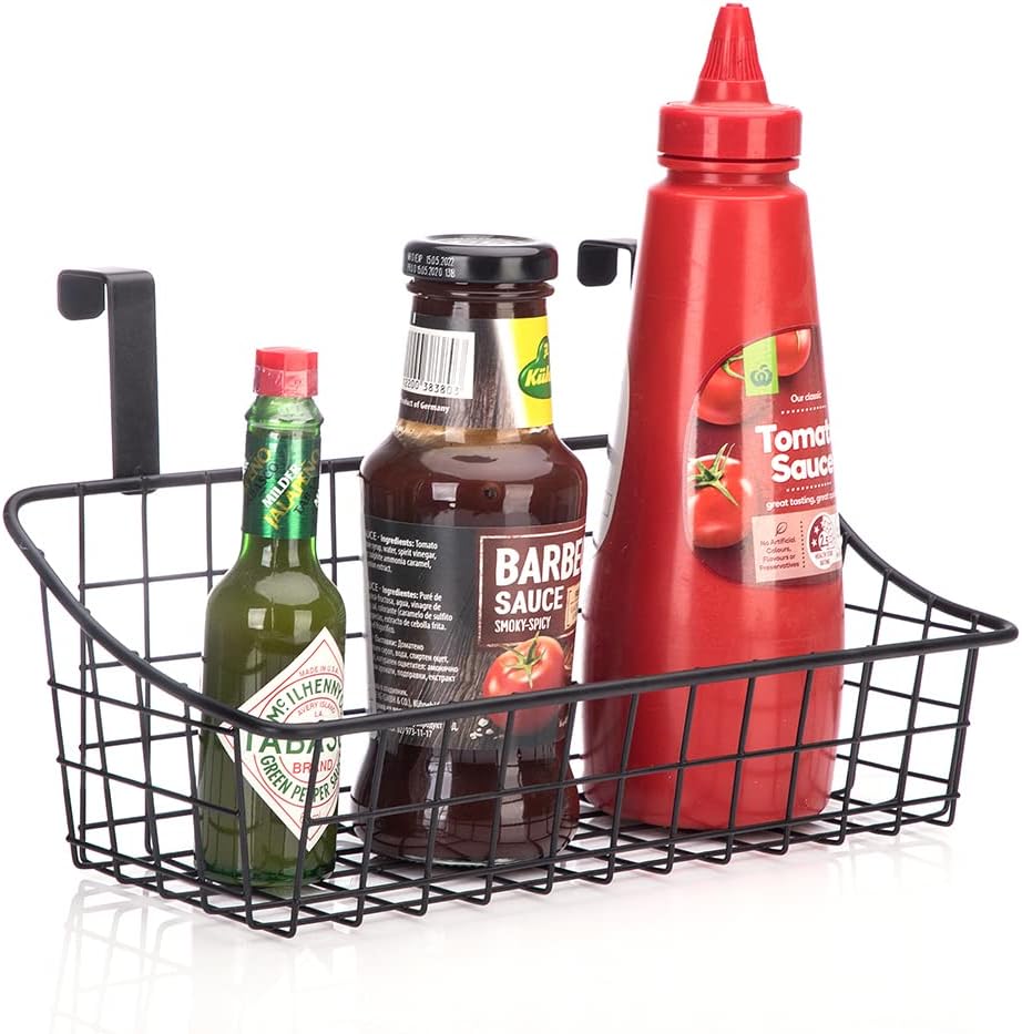 LeleCAT Over Cabinet Door Basket with hook Grid Storage Basket, Kitchen Storage Organizer,Over