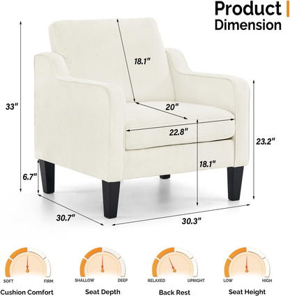 VINGLI Mid Century Modern Accent Chairs for Living Room, Cream White Comfy Reading Chair Soft