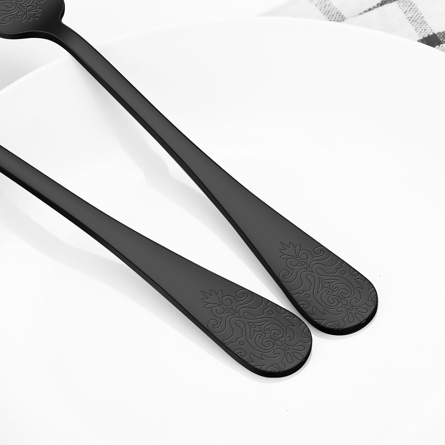 40 Pcs Black Silverware Set for 8 with Classical Flower Embossed Design, Food Grade Stainless Steel