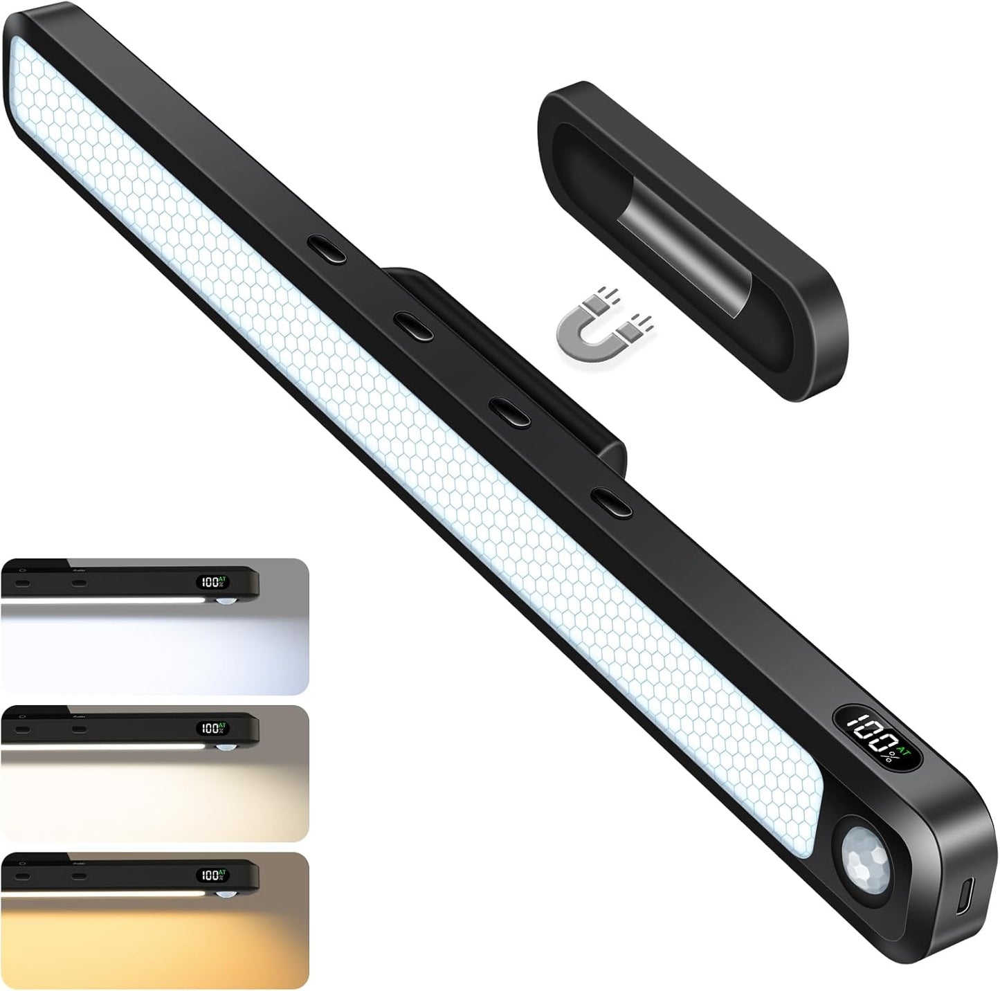 Ferswe 3W Motion Sensor Magnetic Light Bar,Eye-Friendly Rechargeable Closet Lights with Battery