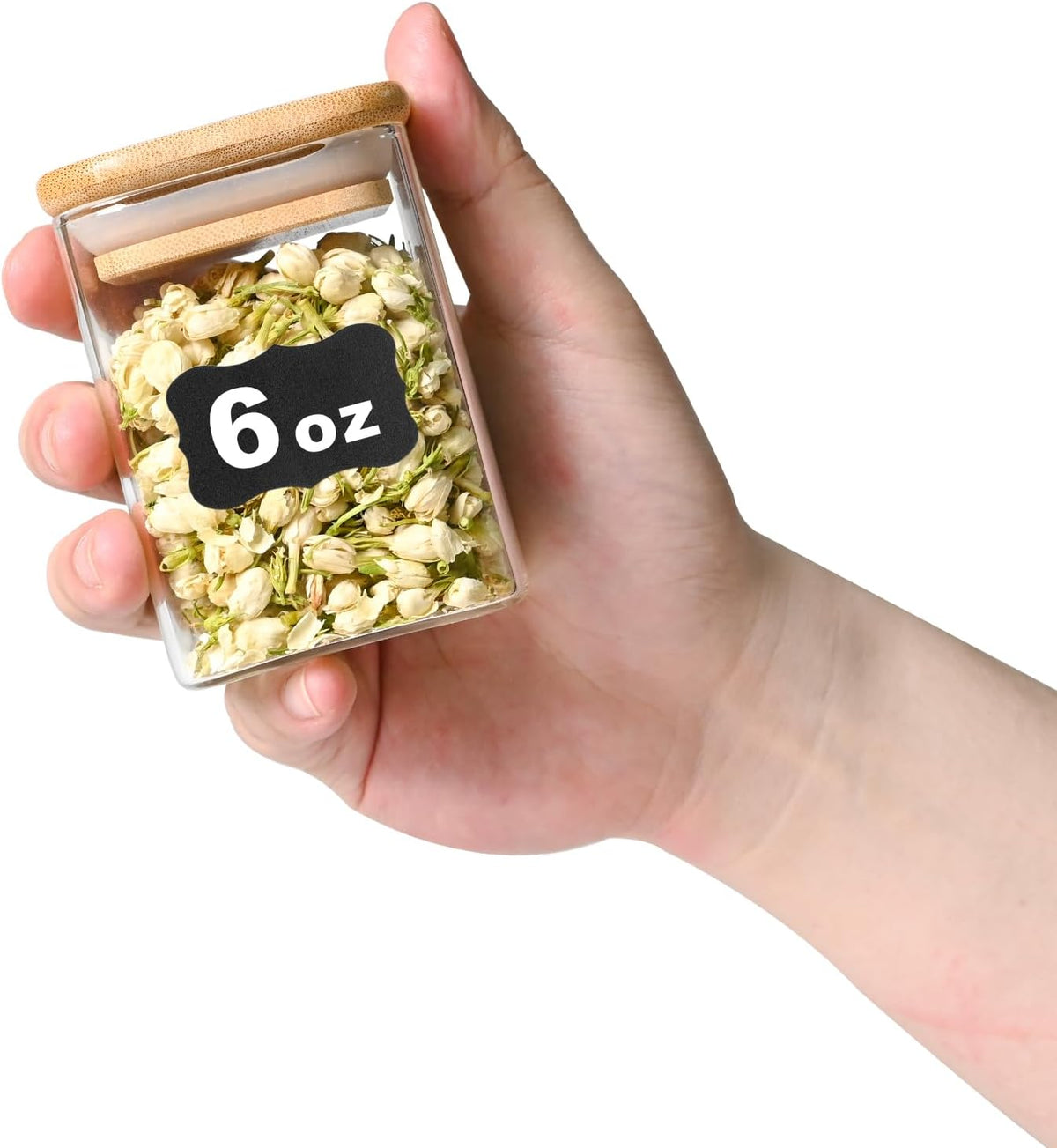 Glass Food Storage Jars Square 6oz, 16 Pack Glass Jars With Bamboo Lids, Kitchen Storage Containers