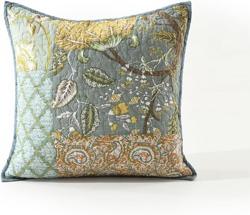 NEWLAKE Bohemian Floral Style Cotton Throw Pillow Covers with Real Stitched Embroidery (2 Pieces