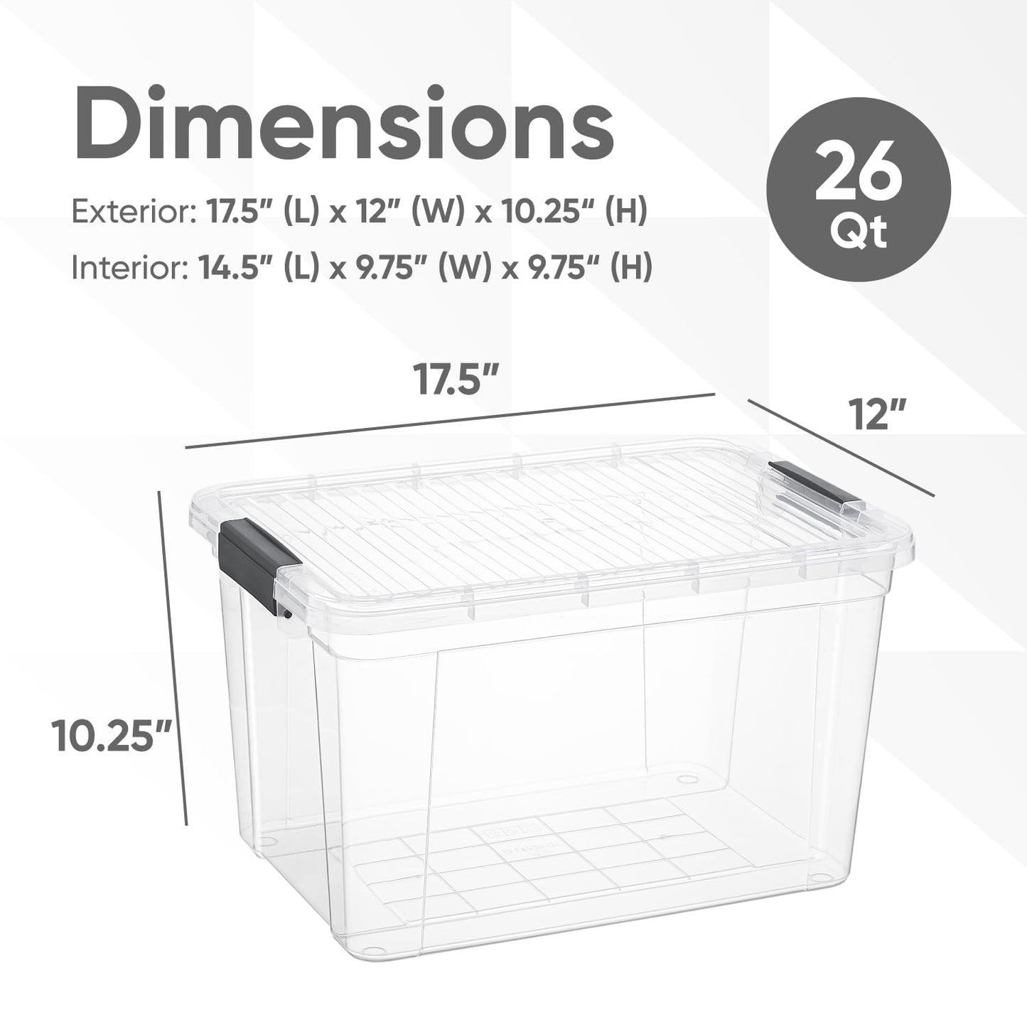 Superio Clear Storage Boxes with Lids, 26 Quart Plastic Container Bins for Organizing, Stackable