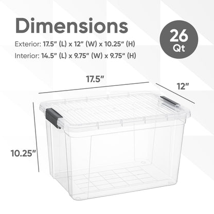 Superio Clear Storage Boxes with Lids, 26 Quart Plastic Container Bins for Organizing, Stackable
