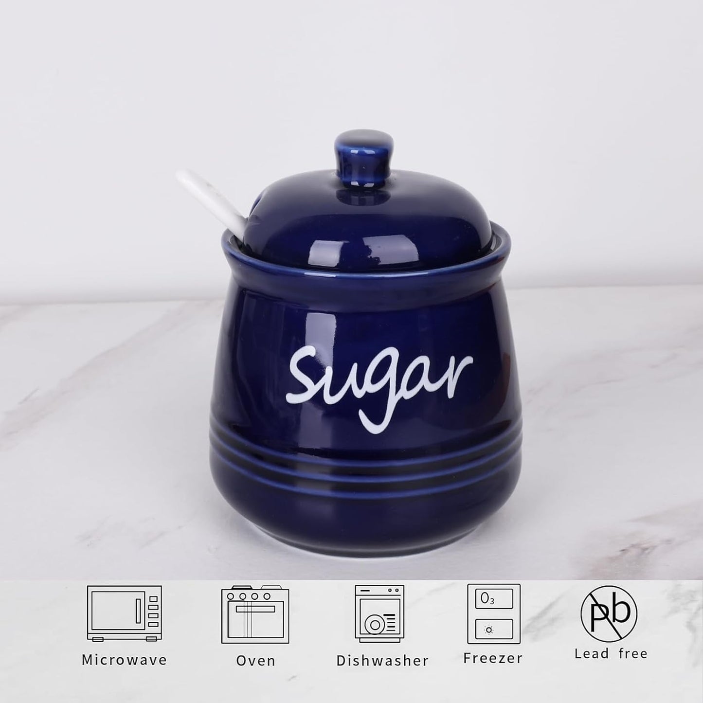 HAOTOP 12oz Sugar Bowl with Lid and Spoon,Ceramic Sugar Jar Sugar Dispenser Sugar Container Coffee