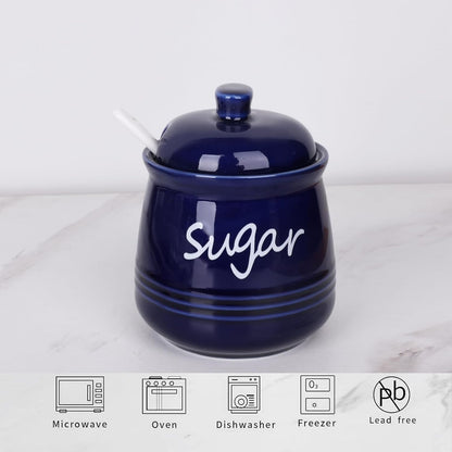 HAOTOP 12oz Sugar Bowl with Lid and Spoon,Ceramic Sugar Jar Sugar Dispenser Sugar Container Coffee
