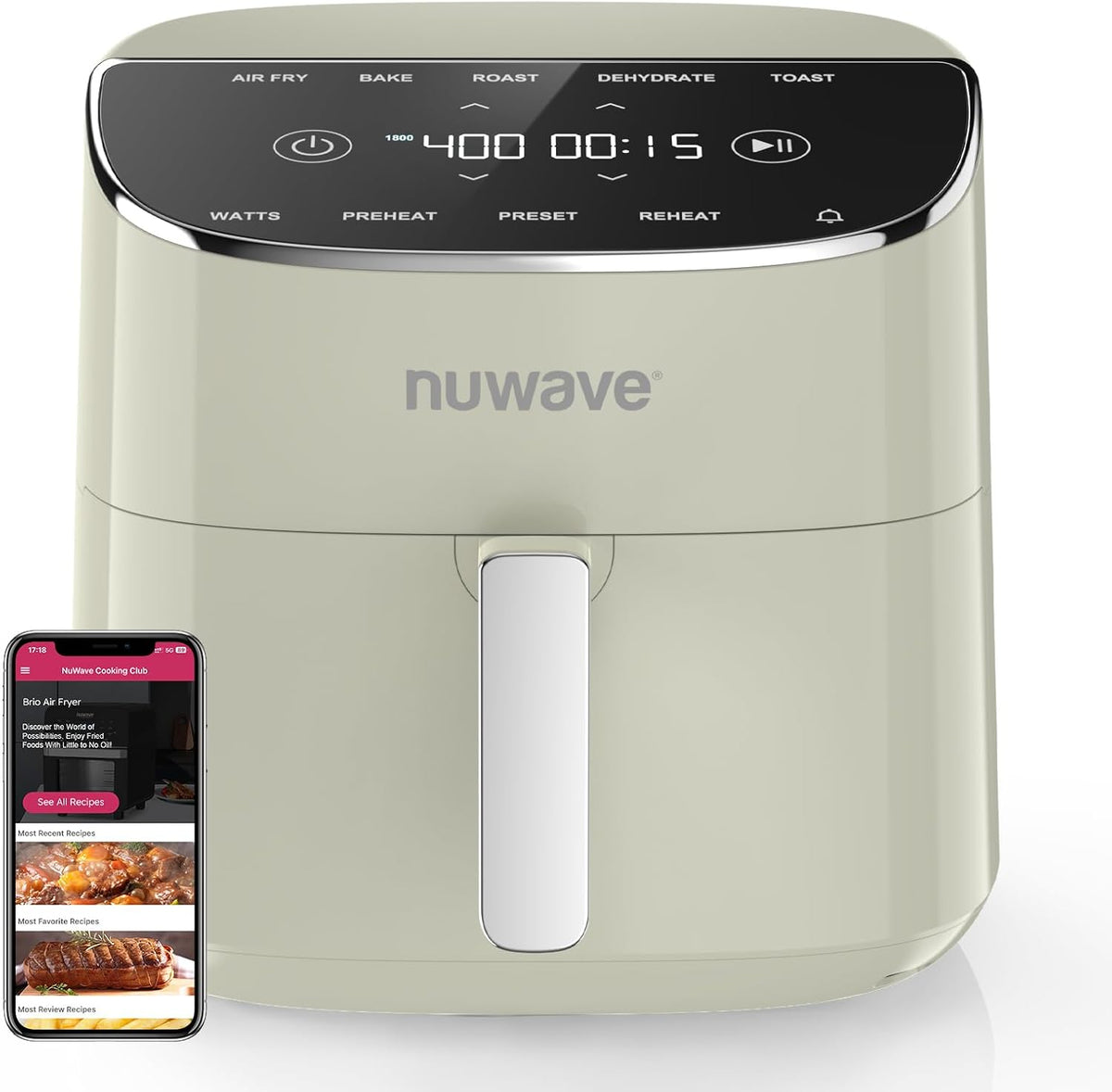 Nuwave Brio Plus Air Fryer 8 Qt, New & Improved, PFAS-FREE, 7 Digital One-Touch Cook Functions that