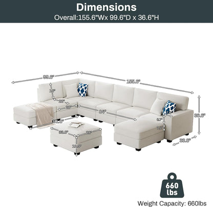 L Lengend Vansen Modular Sectional Sofa U Shaped Couch with Ottoman Modern Reversible Corner