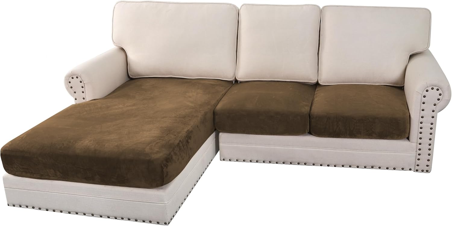 H.VERSAILTEX Velvet Stretch Sectional Couch Covers 3 Pieces Sofa Seat Cushion Covers L Shape