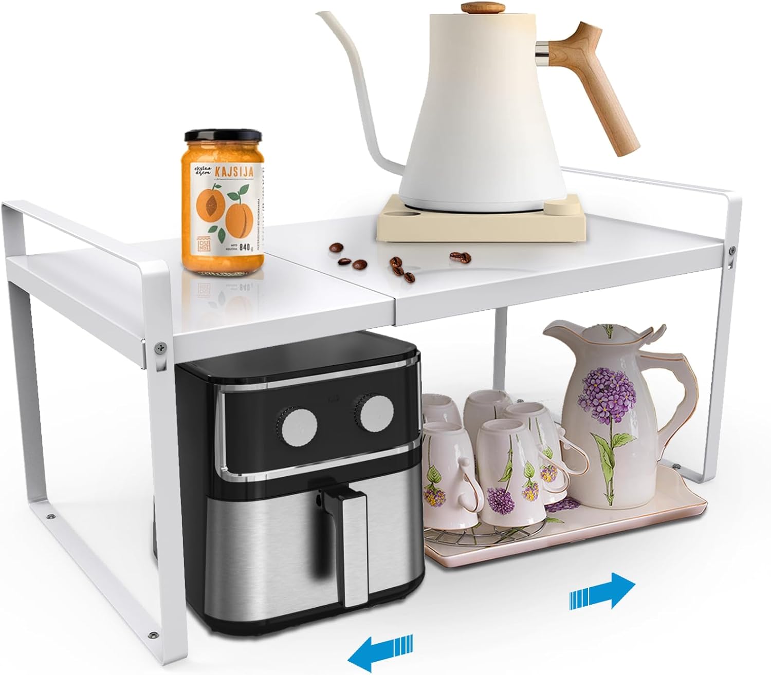 11'' Wide Expandable Cabinet Shelf Organizer Rack Adjustable Length 14''-26'' Pantry Shelf Spice