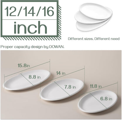 DOWAN Large Serving Platter, 16"/14"/12" Oval Platters Oven Safe, White Serving Plates for Wedding