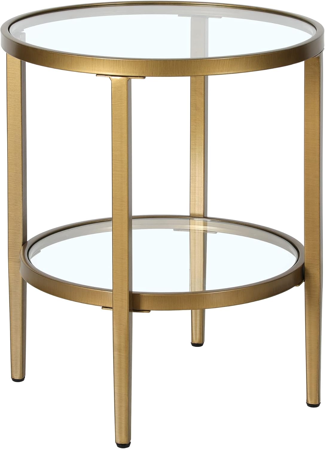 Henn&Hart 20" Wide Round Side Table with Glass Shelf in Antique Brass, Table for Living Room