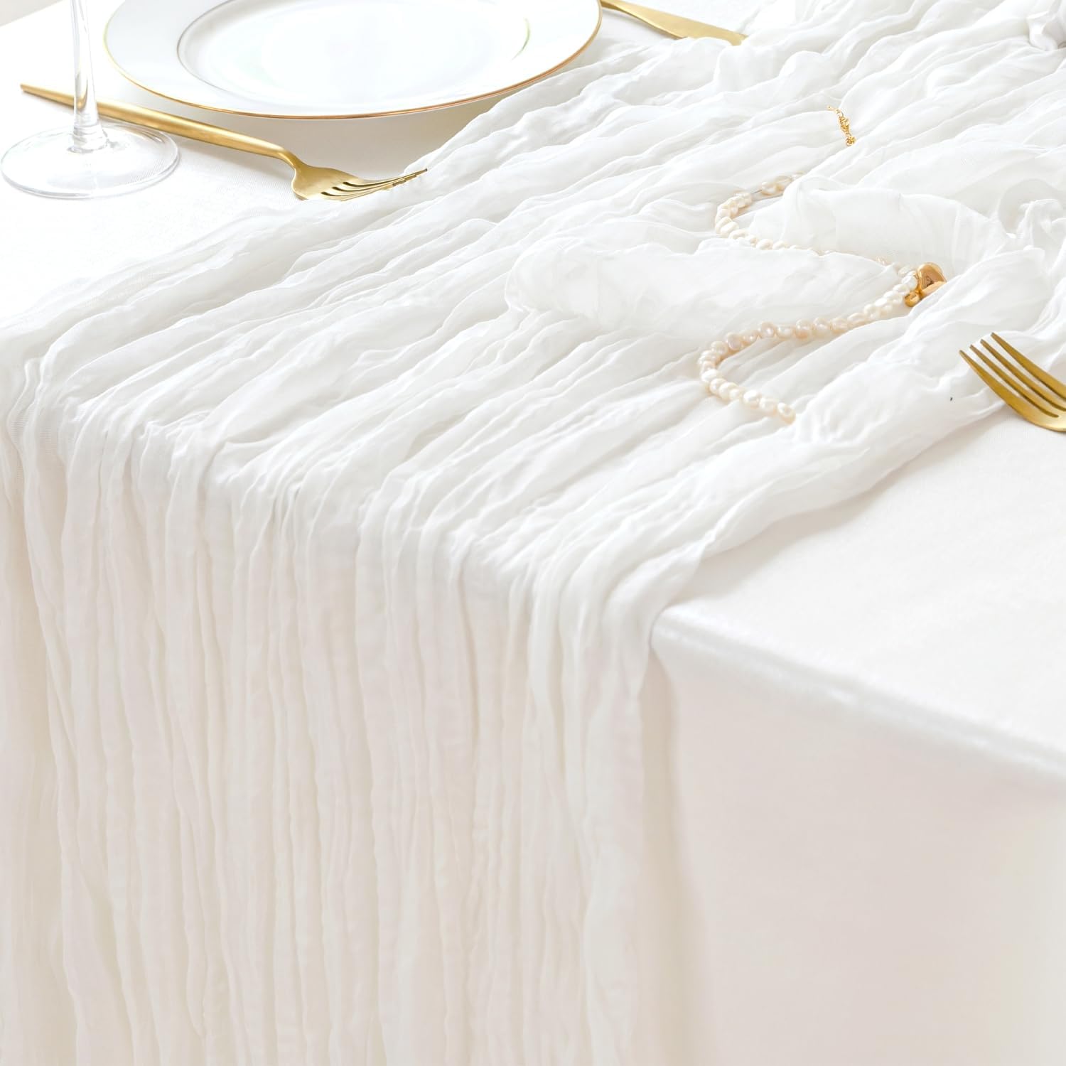 Sioloc Ivory White Cream Cheesecloth Table Runner Fall Autumn Decor for Home 10ft Table Cloth for