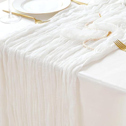 Sioloc Ivory White Cream Cheesecloth Table Runner Fall Autumn Decor for Home 10ft Table Cloth for