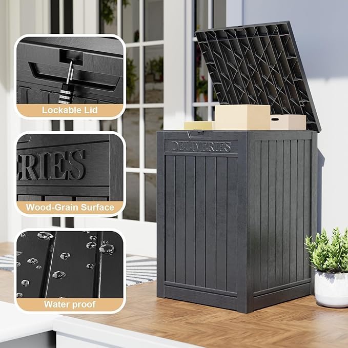 DRATO 48 Gallon Package Delivery Box, Large Lockable Storage Box, Double-Wall Resin Outdoor Package