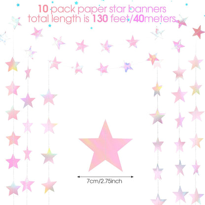 Patelai Glitter Star Garland Banner Decor 130 Feet Star Hanging Bunting Banner Twinkle Backdrop for