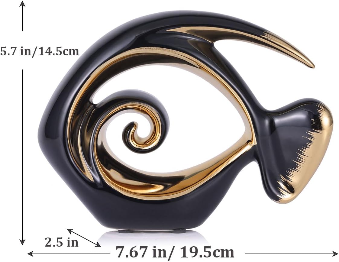 Black Gold Ceramic Fish Figurines - Coastal Home Decor, Modern Ocean Centerpieces for Living Room