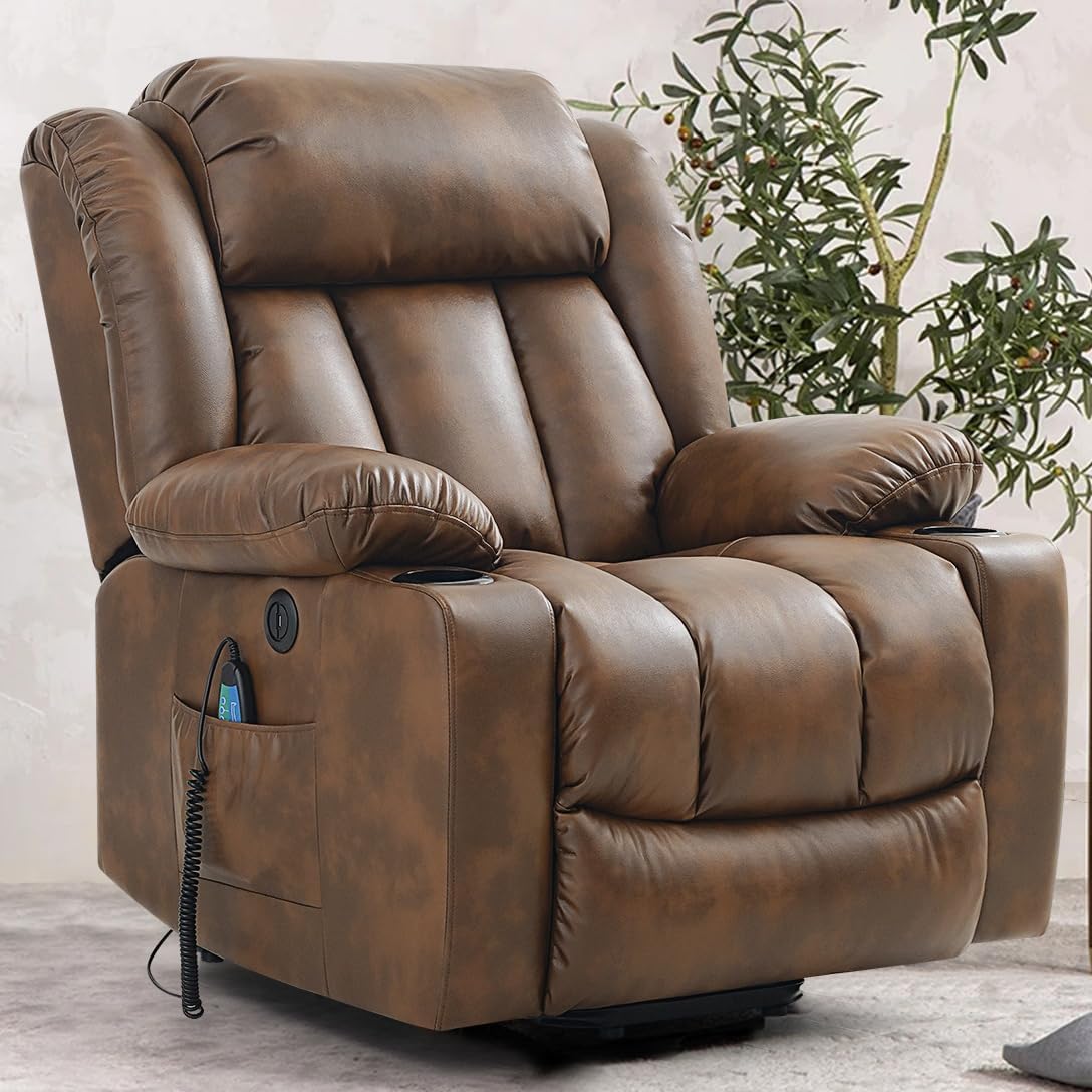 Power Lift Recliner Chair for Elderly Breathable Leather Recliner Chair with Massage and Heat for