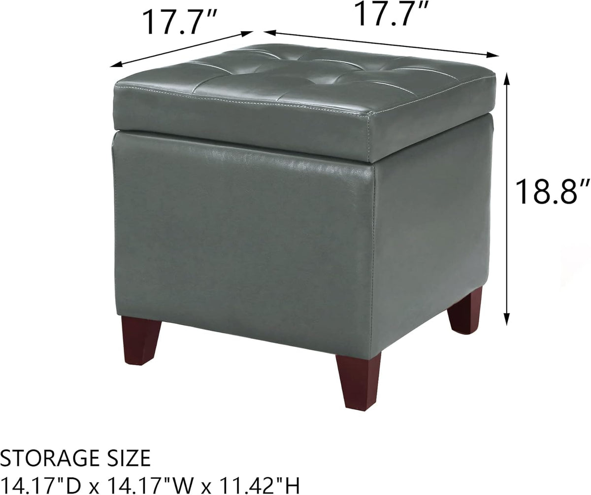 Adeco Bonded Leather Square Tufted Cubic Cube Footstool, 18" Height Storage Ottomans, with Lid