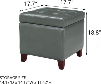 Adeco Bonded Leather Square Tufted Cubic Cube Footstool, 18" Height Storage Ottomans, with Lid