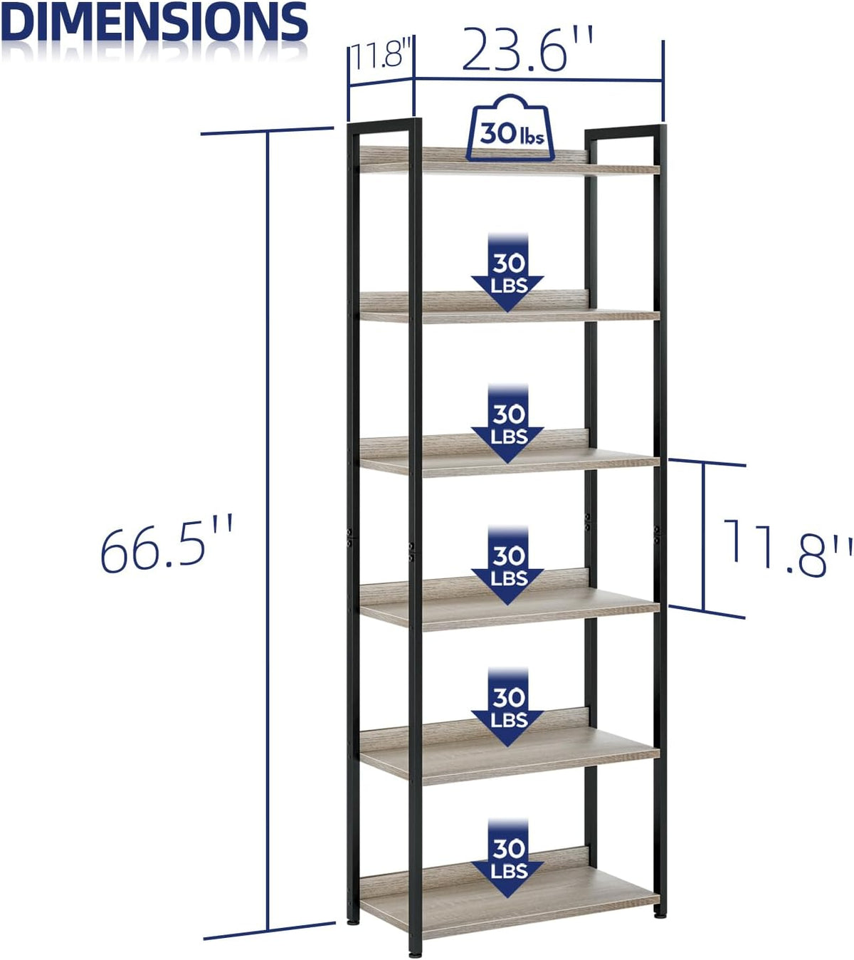 NUMENN Bookshelf, 6 Tier Bookshelves, Home Office Bookcase Shelf Storage Organizer, Free Standing