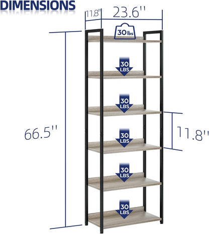 NUMENN Bookshelf, 6 Tier Bookshelves, Home Office Bookcase Shelf Storage Organizer, Free Standing