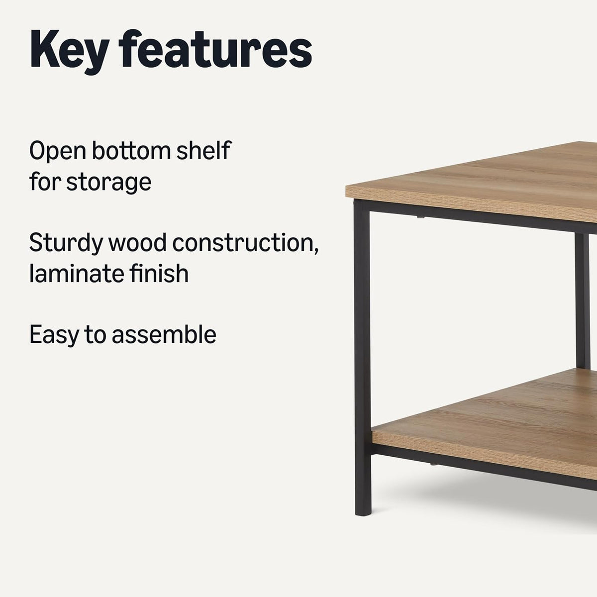 Amazon Basics Rectangular Coffee Table with Bottom Shelf, Living Room Center Table, Wooden, 19.9" D