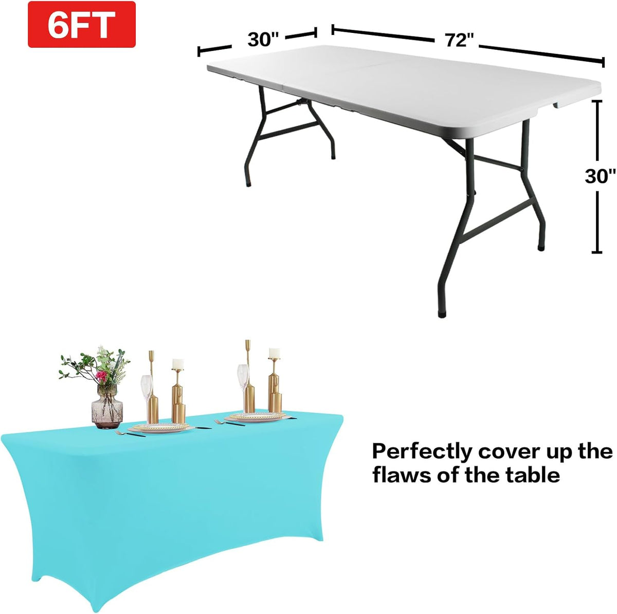 IVAPUPU 6FT Table Cloth for Rectangular Fitted Events Stretch Blue Mist Table Covers Washable Cover