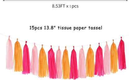 Hot-Pink Orange Fall Party-Decorations Tassel-Garland - 15pcs Groovy Baby-Shower Birthday Wedding