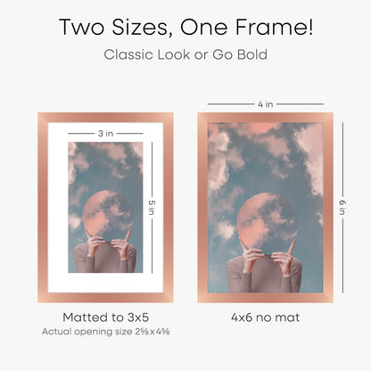 Homeforia Rose Gold 4x6 Picture Frame, High End Metal 4 x 6 Frames with Mat 3 x 5 for Print, 4by6