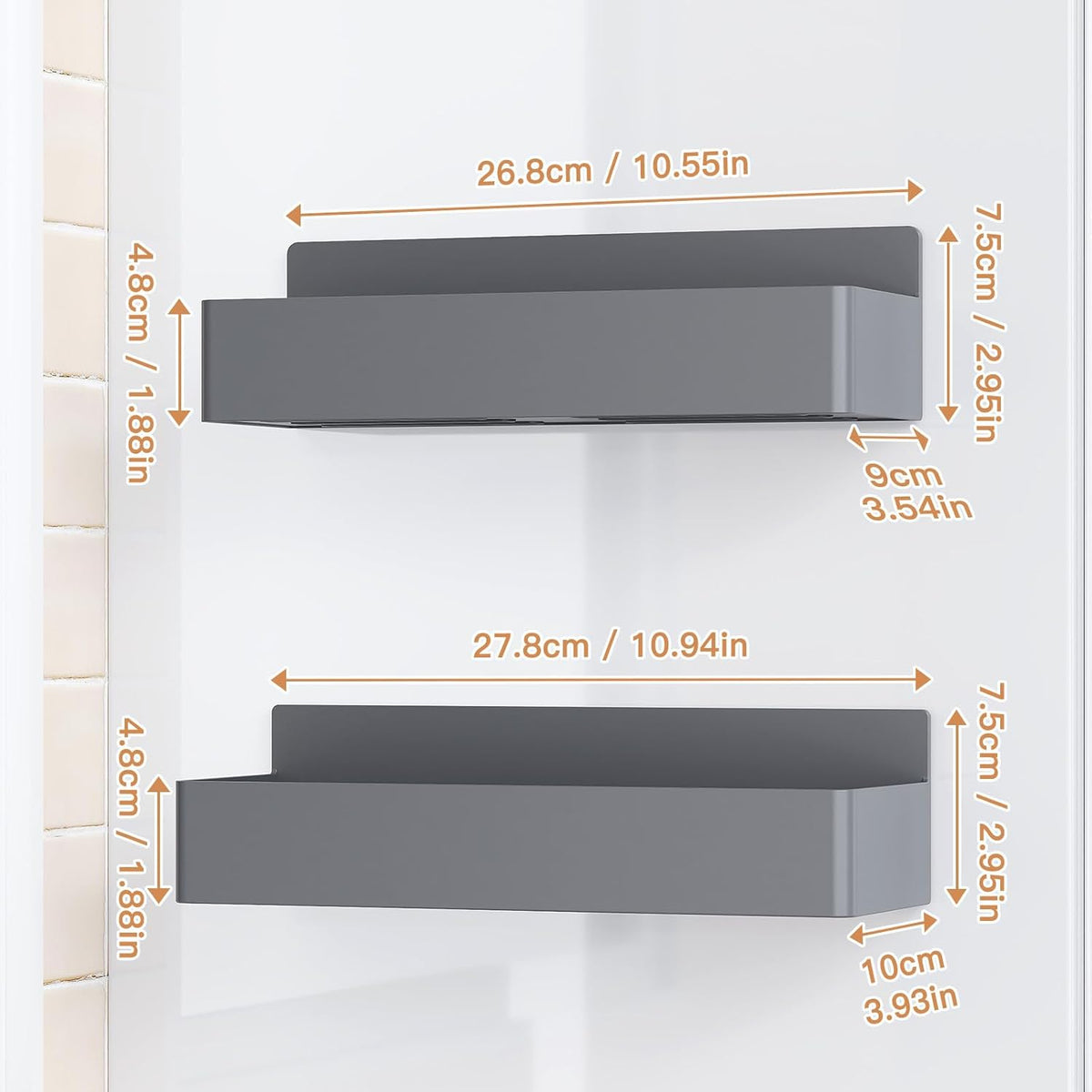 Magnetic Spice Rack for Refrigerator, Kitchen Organizer and Storage Shelf, Grey(2 Pack)