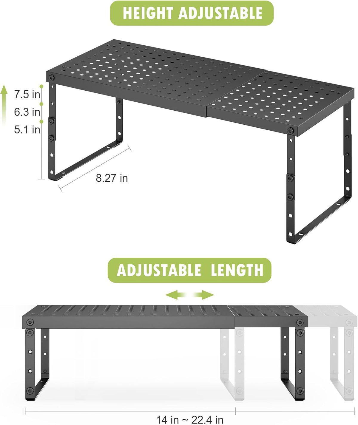 Expandable Cabinet Organizer Shelf With Adjustable Height, Stackable Kitchen Countertop Organizer