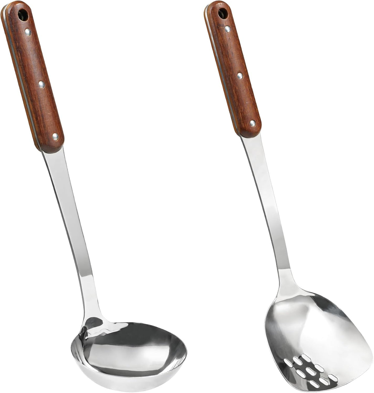 FJNATINH Stainless Steel Wok Spatula and Ladle Tool, Mirror Polished Cooking Utensils Set Metal Wok