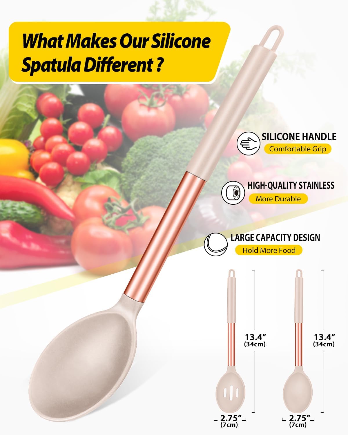 Pack of 2 Large Silicone Cooking Spoons,Non Stick Solid Basting Spoon,Heat-Resistant Kitchen