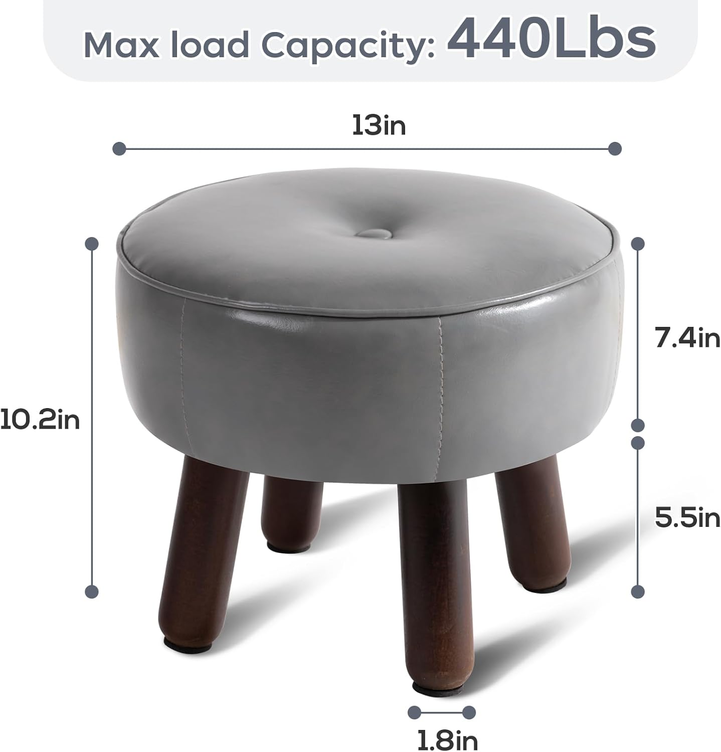 Ottoman, Small Foot Stool, Round Leather Pouf Ottoman, 13''L x 13''W x 10.2''H Foot Rest with