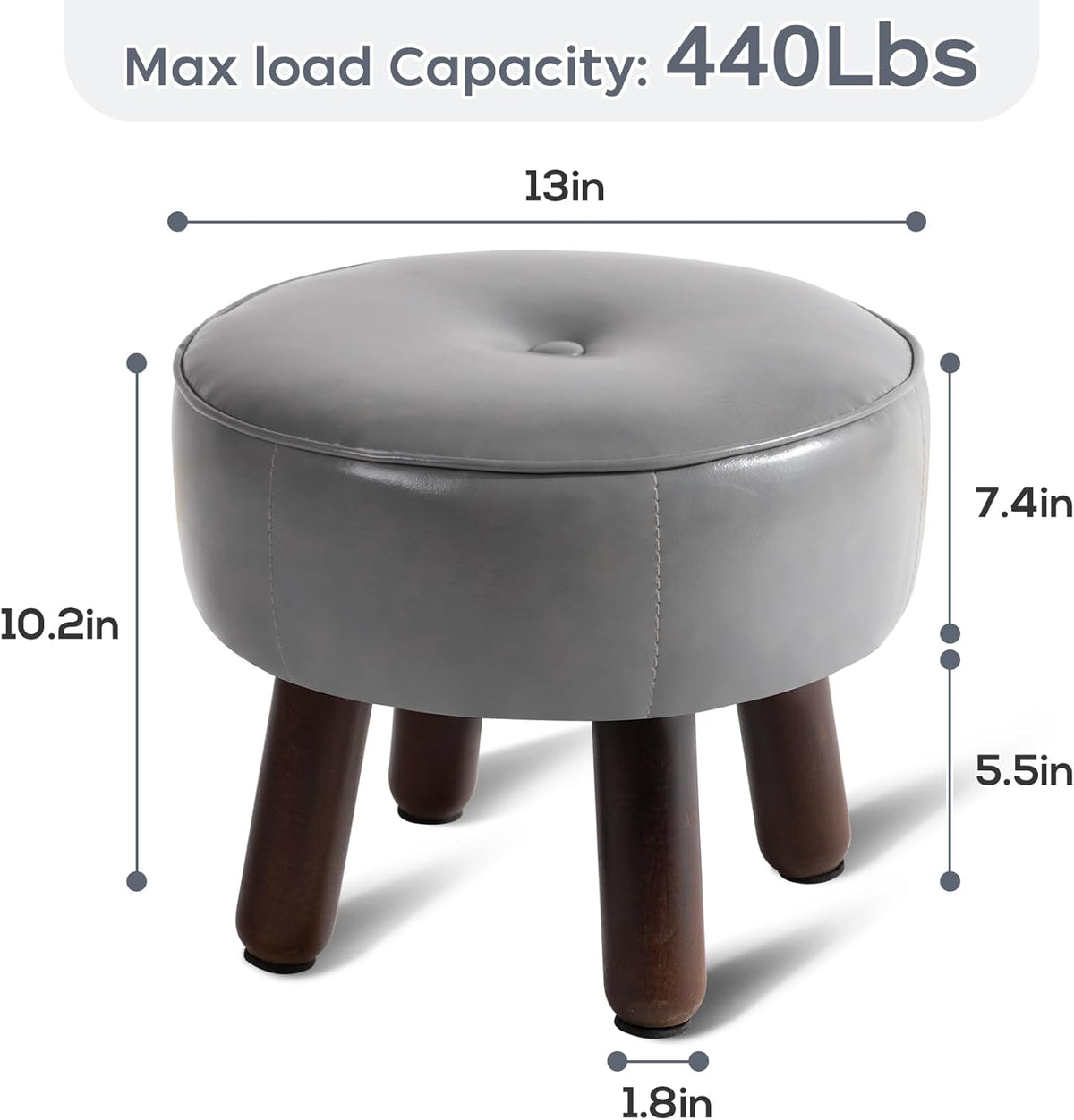 Ottoman, Small Foot Stool, Round Leather Pouf Ottoman, 13''L x 13''W x 10.2''H Foot Rest with