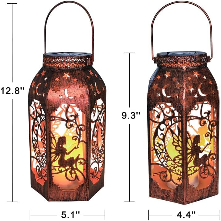 Solar Lanterns Outdoor Garden Hanging Lantern Waterproof LED Metal Bronze Moon Fairy Lantern