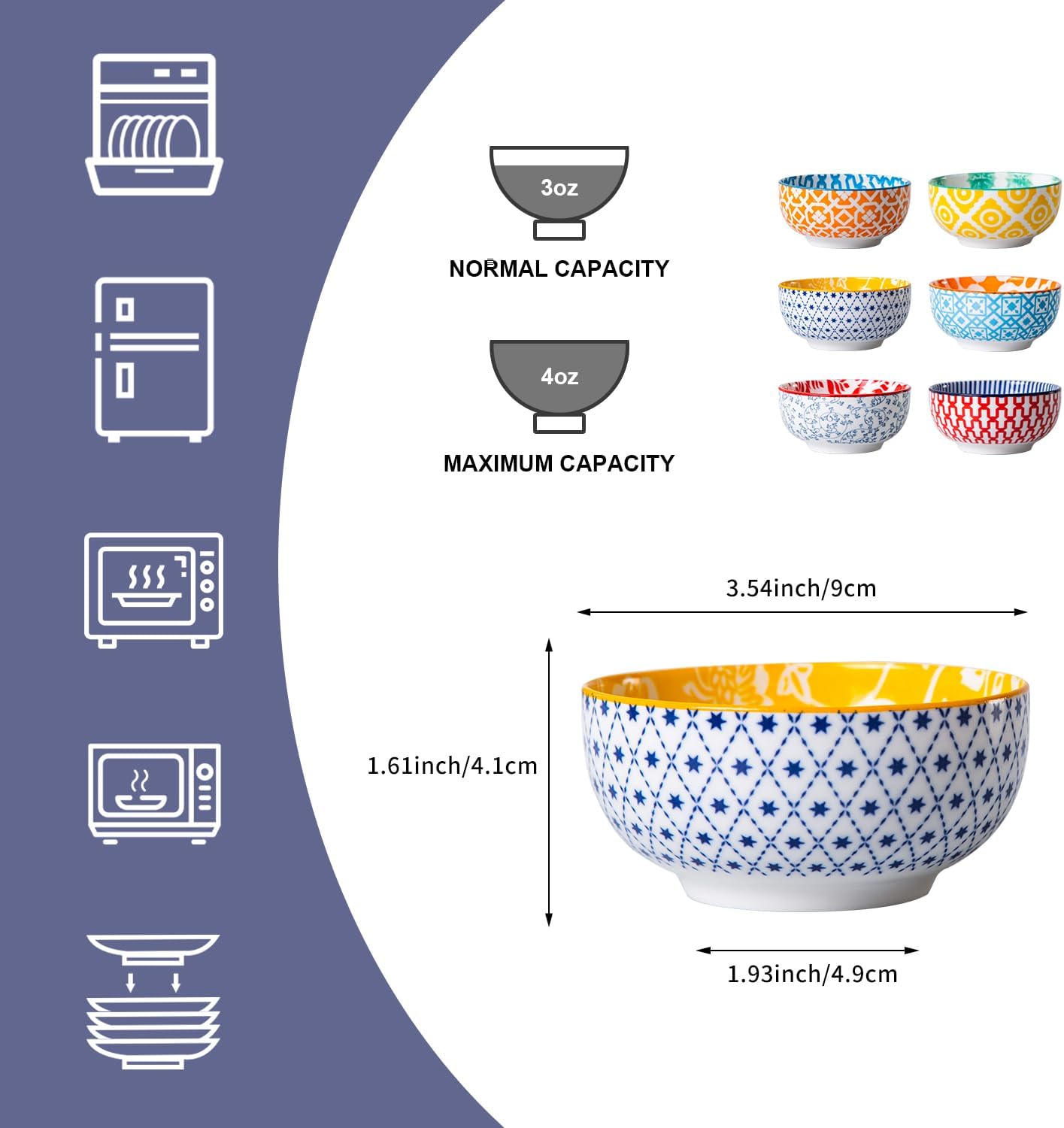 Ceramic Dipping Bowls Set - 4 Oz Small Dessert Bowl 3.5 Inch Porcelain Small Bowls for Side Dishes