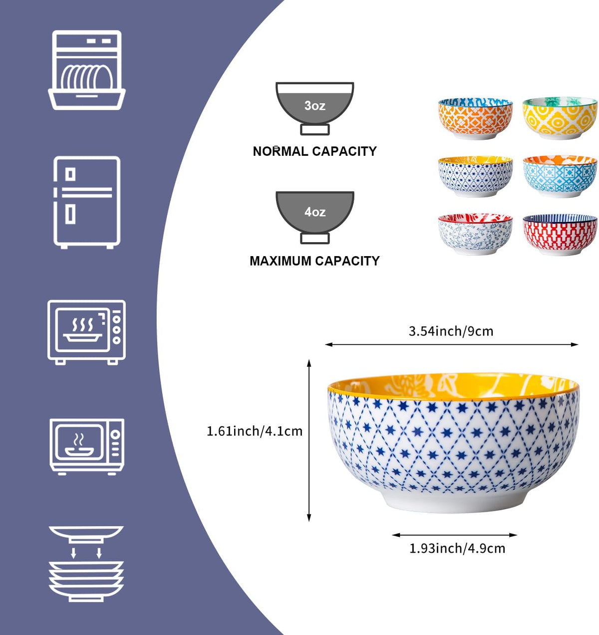 Ceramic Dipping Bowls Set - 4 Oz Small Dessert Bowl 3.5 Inch Porcelain Small Bowls for Side Dishes