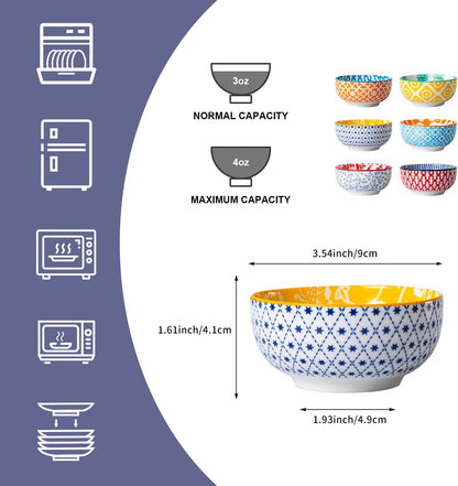Ceramic Dipping Bowls Set - 4 Oz Small Dessert Bowl 3.5 Inch Porcelain Small Bowls for Side Dishes