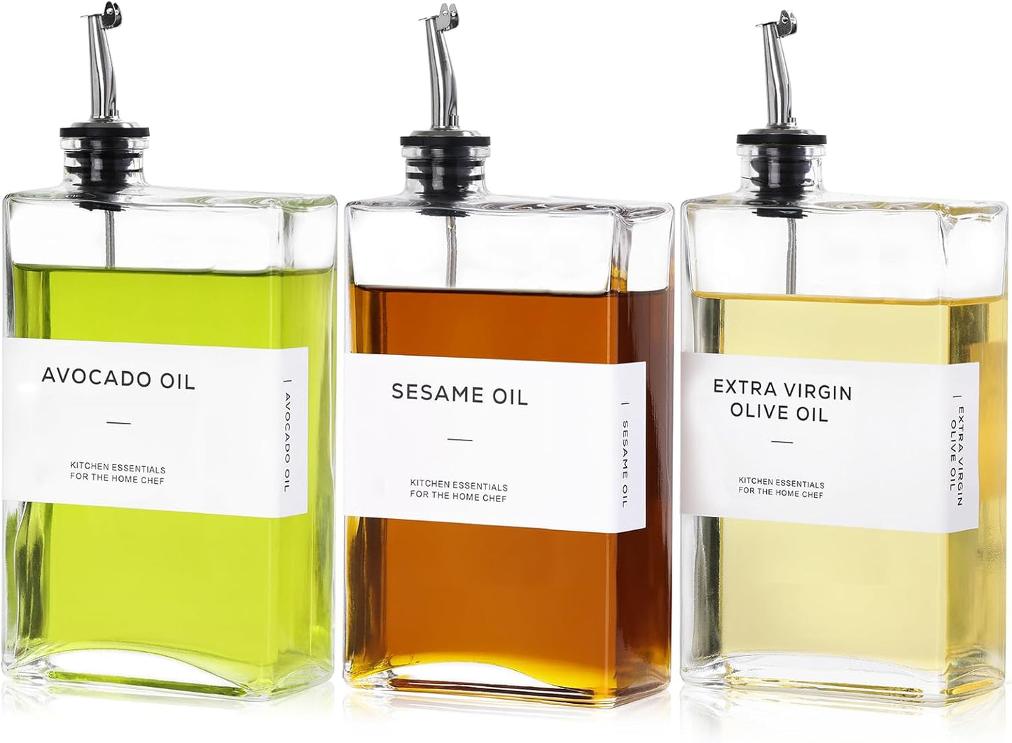 Olive Oil Dispenser Bottle for Kitchen, 3 Pack Glass Oil and Vinegar Dispenser Set, Elegant Book