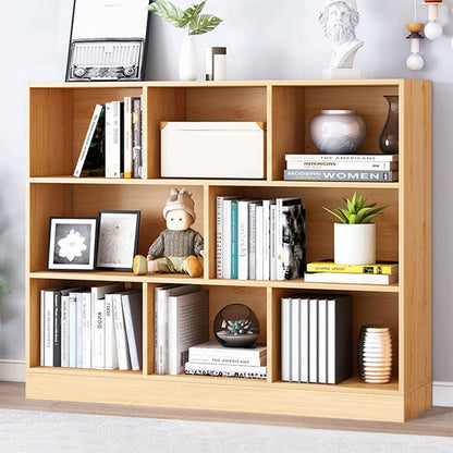 IOTXY Open Shelf Low Bookcase - Wooden 3-Tier Floor Standing Display Cabinet Organizer with Base, 8